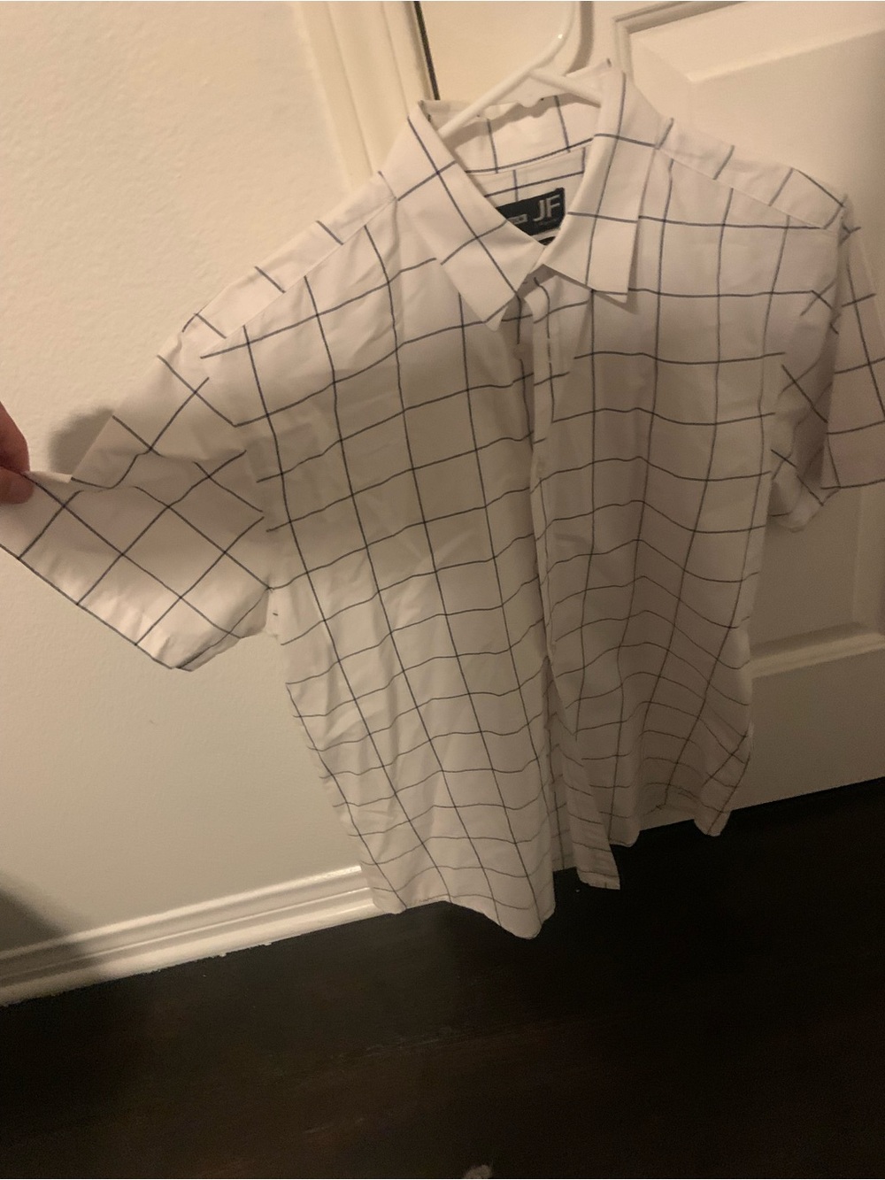 jf j.ferrar White Short-Sleeve Shirt with Navy Windowpane